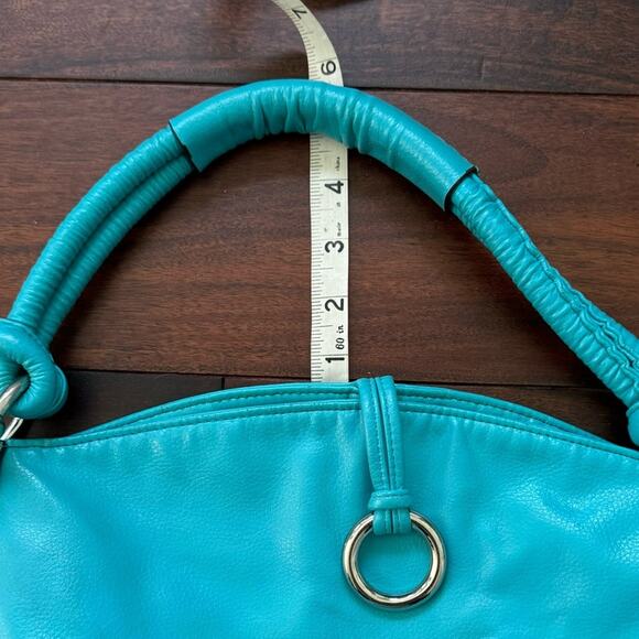Turquoise Faux Leather Shoulder Bag with Silvertone Hardware - Picture 12 of 13